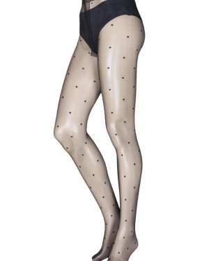 1 Pair Black Anguria Spotted Tights Ladies Extra Large - Trasparenze