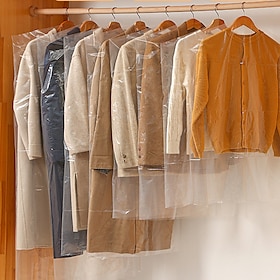 10Pcs Disposable Garment Bags for Clothes, Clear Plastic Dust Covers for Dry Cleaning, Thickened Suit and Coat Protectors, Transparent Clothes Cover for Laundr