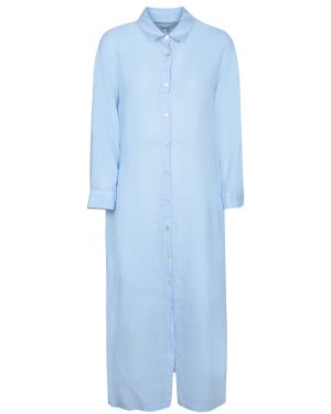 120% Lino Blue Linen Shirt Dress