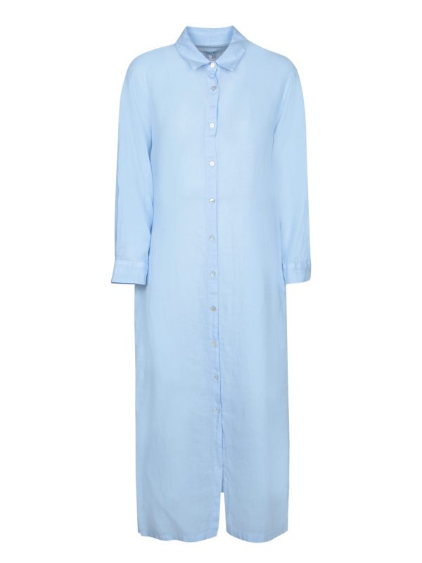 120% Lino Blue Linen Shirt Dress