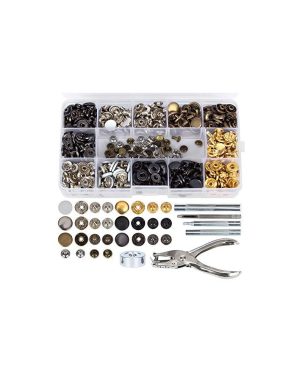 146 Set Snap Fasteners Kit + Leather Rivets, Snap Buttons Press Studs, Double Cap Rivet with Fixing Tools for Leather, Coat, Down Jacket, Jeans Wear,