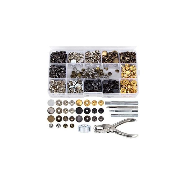 146 Set Snap Fasteners Kit + Leather Rivets, Snap Buttons Press Studs, Double Cap Rivet with Fixing Tools for Leather, Coat, Down Jacket, Jeans Wear,