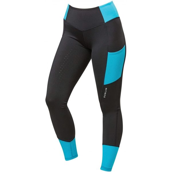 (18 UK, Aqua Blue) Dublin Womens/Ladies Power Performance Colour Block Horse Riding Tights
