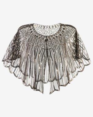 1920s Great Gatsby Accessory Sequins Flapper Cape Coat Champagne Retro Costume Accessories
