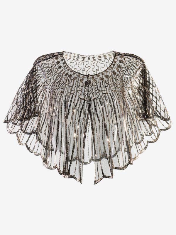 1920s Great Gatsby Accessory Sequins Flapper Cape Coat Champagne Retro Costume Accessories