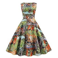 1950s Floral Cocktail Dress Knee Length Dress Party Costume JSK / Jumper Skirt Sleeveless Animal Floral Print A-Line Round Neck Normal Women's Valentine's Day Masquerade Party Tea Party Dress Adults'