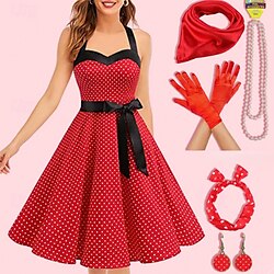 1950s Vintage Inspired A Line Dress Swing Dress Accesories Set Flare Dress Women's Costume Vintage Cosplay Date Party Evening Festival A-Line Silk Scarf