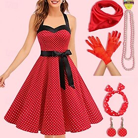 1950s Vintage Inspired A Line Dress Swing Dress Accesories Set Flare Dress Women's Costume Vintage Cosplay Date Party Evening Festival A-Line Silk Scarf