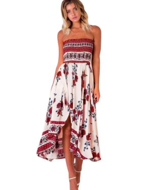 2017 Dress Women Off Shoulder Strapless Boho Long Maxi Evening Party Beach Dress Floral Sundress vestidos#LSN
