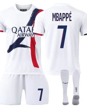 (24(130-140CM)) 24/25 PSG White Away Soccer Activewear Print No.7 Mbappe Fans Training Football Jerseys Kits