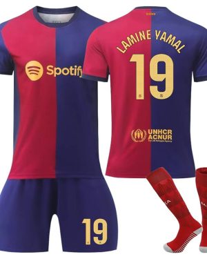 (24(130-140CM)) 24/25 Popular Purple & Red Home Activewear Print No.19 Lamine Yamal Fans Training Football Jerseys Kits