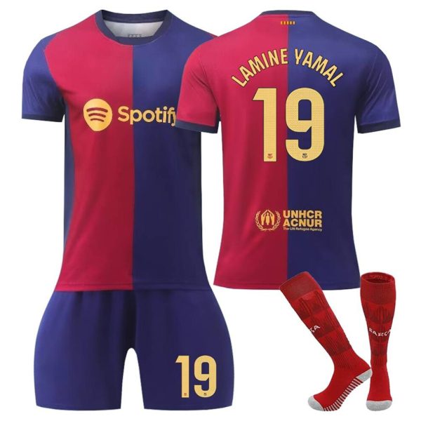 (24(130-140CM)) 24/25 Popular Purple & Red Home Activewear Print No.19 Lamine Yamal Fans Training Football Jerseys Kits