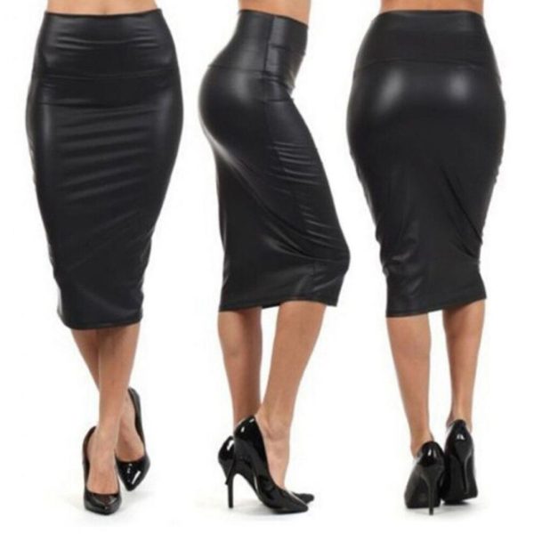(2XL) Fashionableable Sexy Ol Female Dress Imitates Leather Tall Waist Knee Length Lady Pencil Skirt