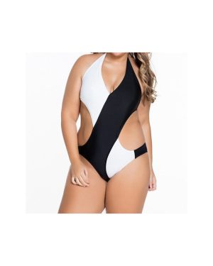 (2XL) Women Sexy Plus Size Bikini Swimwear One-Piece Jumpsuits V-Neckline Bathing Swimming Suit