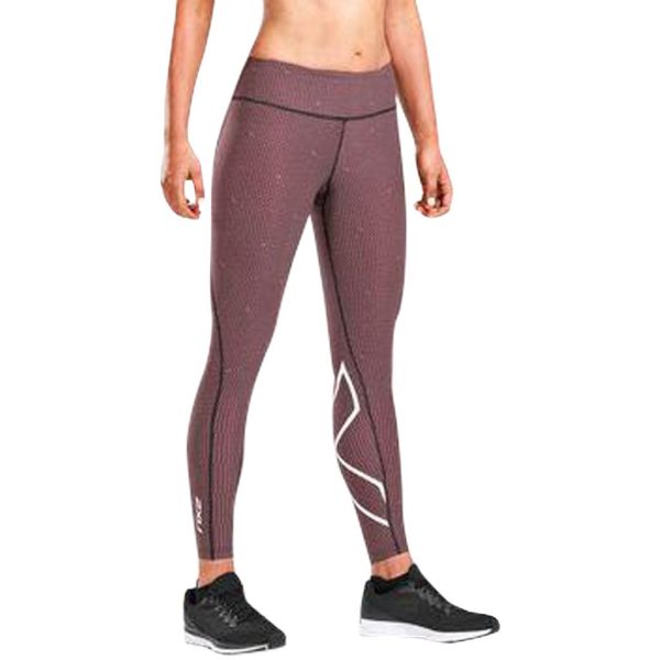 2XU Print Mid-Rise Comp Tights Brick Pink / White