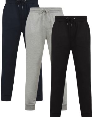 3 Pack Joggers Underground (3 Pack) Basic Cotton Blend Brushback Fleece Joggers Set in Sky Captain Navy / Light Grey Marl / Jet Black / S - Tokyo Laundry