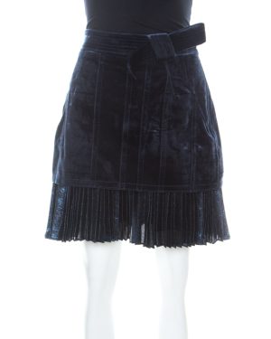 3.1 Phillip Lim Blue Velvet & Lurex Pleated Hem Short Skirt S