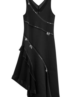 3.1 Phillip Lim Embellished Asymmetric Satin Midi Dress - Black - 12 (UK16 / XL)
