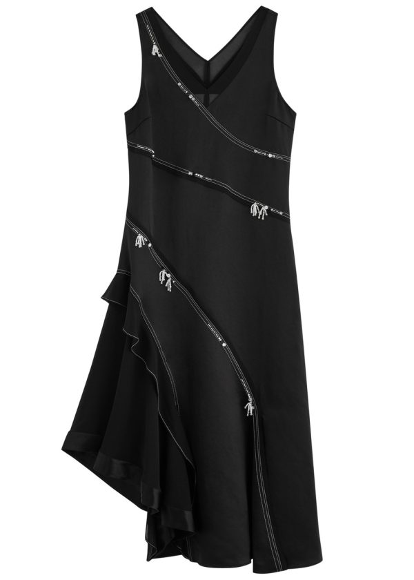 3.1 Phillip Lim Embellished Asymmetric Satin Midi Dress - Black - 12 (UK16 / XL)