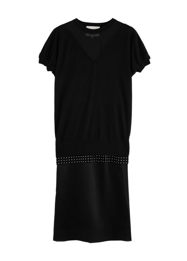 3.1 Phillip Lim Layered Satin and Knitted Midi Dress - Black - XS (UK6 /xs)