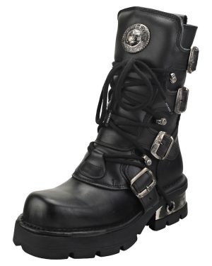 (3.5) New Rock Block-heel In Metal-look Womens Platform Boots