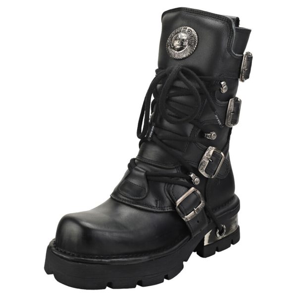 (3.5) New Rock Block-heel In Metal-look Womens Platform Boots
