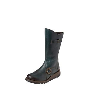 (36) Fly London Mes 2 Womens Petrol Green Mid-Calf Zipped Wedge Leather Boots
