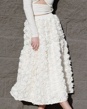 3D Rose Long Skirt Solid Color Birthday Party A-line Skirt For Women 2025