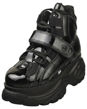 (4) Buffalo Calf Leather Patent Womens Platform Boots in Black
