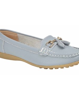 (4 UK, Baby Blue) Boulevard Womens Slip On Action Leather Tassle Loafers