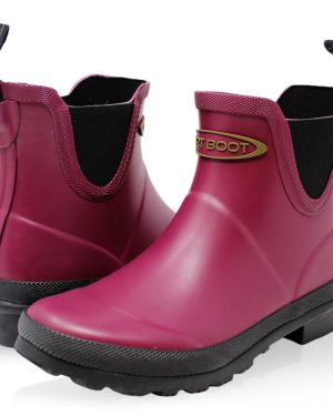 (4 UK EU37, Cherry) Dirt Boot Women`s Waterproof Equestrian Slip On Stable Muck Yard Chelsea Boots