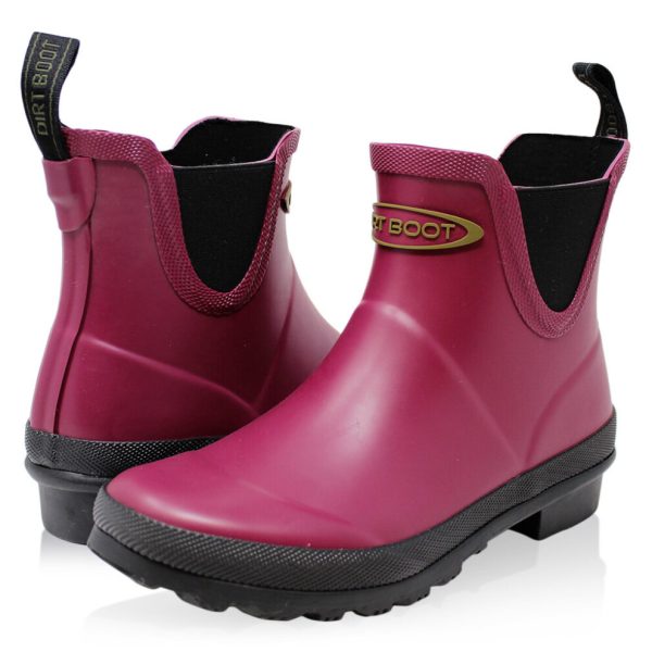 (4 UK EU37, Cherry) Dirt Boot Women`s Waterproof Equestrian Slip On Stable Muck Yard Chelsea Boots