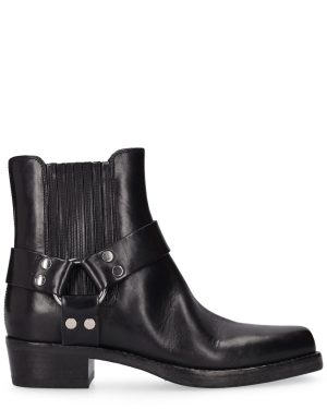 40mm Leather Cowboy Ankle Boots