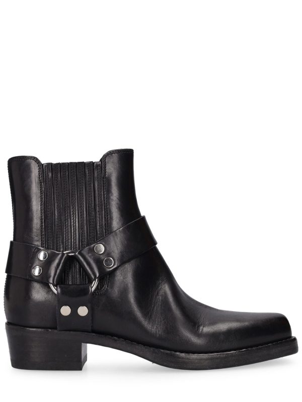 40mm Leather Cowboy Ankle Boots