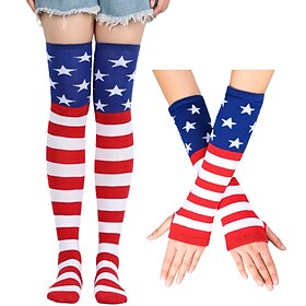 4pcs Flag Pattern Thigh High Stockings For Independence Day Party Over The Knee Socks Women's Stockings Hosiery