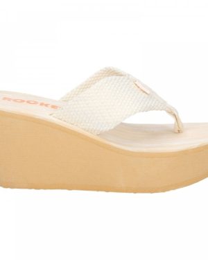 (5 (Adults')) Diver Webbing | Cream | Ladies Platforms Wedge Flip-Flops