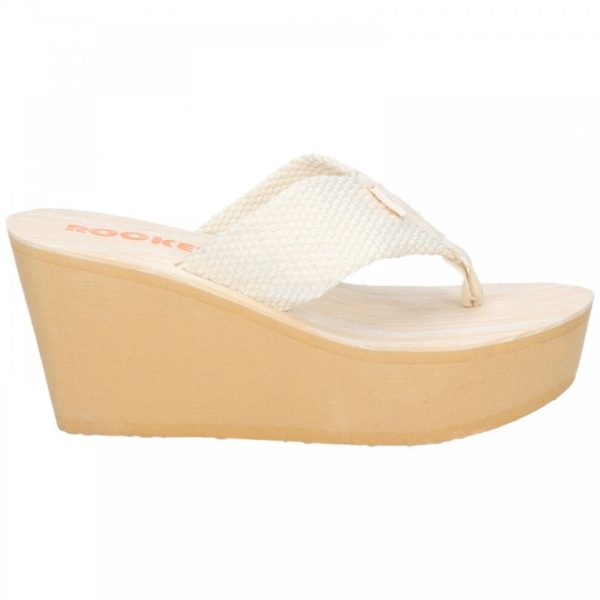 (5 (Adults')) Diver Webbing | Cream | Ladies Platforms Wedge Flip-Flops