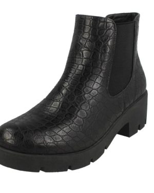 (5 UK, Black Crocodile) Spot On Womens/Ladies Chunky Ankle Boots