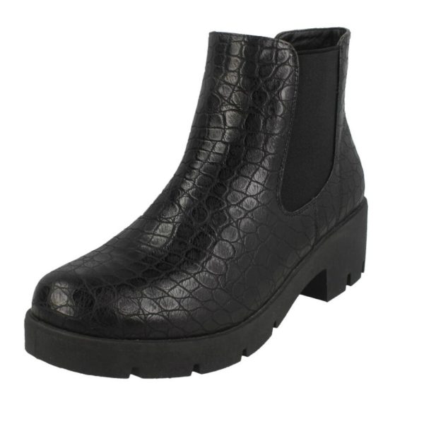 (5 UK, Black Crocodile) Spot On Womens/Ladies Chunky Ankle Boots
