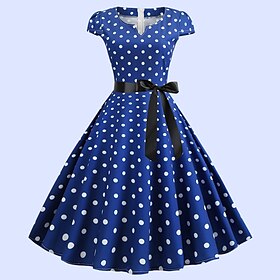 50s Polka Dots Swing Dress Retro Vintage 1950s Vacation Dress Flare Dress Women's Cosplay Costume Casual Daily Dress Masquerade