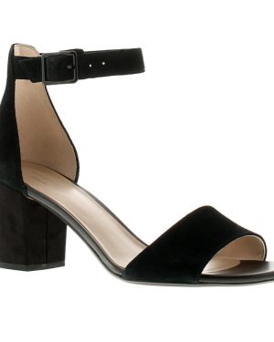 (6 (Adults')) Clarks deva mae leather womens ladies heeled sandals black suede