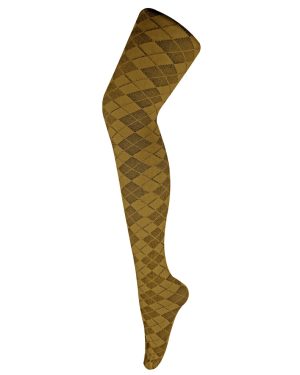 (8-14 UK, Argyle Mustard) Sock Snob - Ladies Coloured 80 Denier Opaque Patterned Fashion Tights