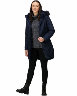 (8, Navy) Regatta Womens Lyanna Waterproof Faux Fur Hooded Parka Jacket Coat