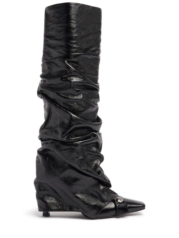 95mm Juno Shiny Leather Knee-high Boots