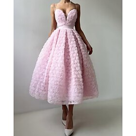 A-Line Cocktail Dresses Celebrity Style Dress Formal Wedding Guest Floor Length Sleeveless Plunge Neck Belt / Sash Pink Dress Tulle with Rose Flower 2025
