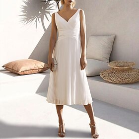 A-Line Cocktail Dresses Elegant Dress Formal Wedding Guest Tea Length Sleeveless V Neck Chiffon with Ruched Pure Color Derby Dresses 2025