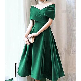 A-Line Cocktail Dresses Elegant Dress Wedding Guest Knee Length Short Sleeve Off Shoulder Velvet with Pleats Pure Color Derby Dresses 2025
