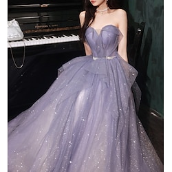 A-Line Prom Dresses Sparkle Shine Dress Wedding Guest Birthday Floor Length Sleeveless Off Shoulder Tulle with Sequin dress to impress 2025
