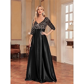 A-Line Quinceanera Dresses Elegant Dress Formal Wedding Floor Length Long Sleeve V Neck Polyester with Sequin 2025
