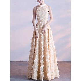 A-Line Quinceanera Dresses Elegant Dress Wedding Wedding Guest Floor Length Sleeveless Halter Neck Polyester with Feather 2025